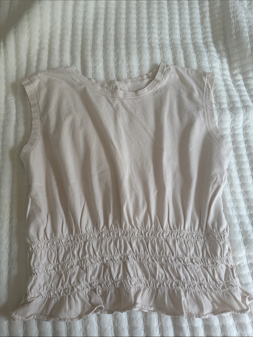 Soft Tan Smocked Waist Sleeveless Top